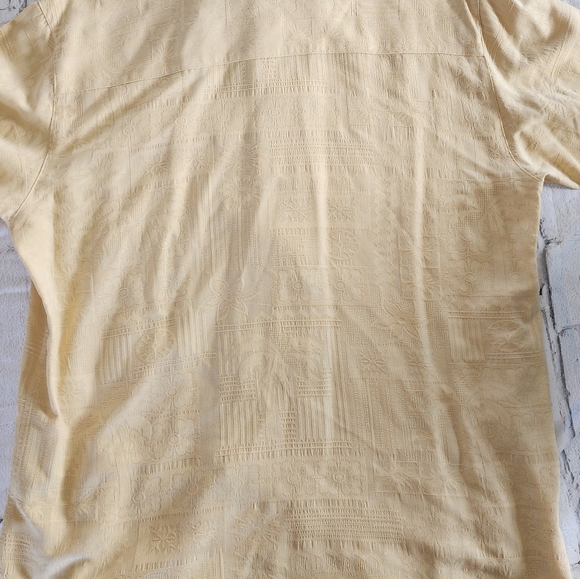 Mens Yellow Silk Palm Tree Button Down Shirt - Picture 4 of 7